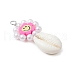 Natural Cowrie Shell & Handmade Polymer Clay Flower Smiling Face Pendants PALLOY-JF03821-4