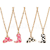 FIBLOOM 4Pcs 4 Style Hat & Shoes Enamel Pendant Necklaces Set with Cable Chains NJEW-FI0001-11-1