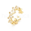 Rectangle Brass Micro Pave Clear Cubic Zirconia Open Cuff Rings for Women RJEW-G343-23G-4