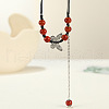 Ethnic Style Butterfly Alloy & Porcelain Beads Pendant Long Necklaces for Women FS-WG12891-17-1