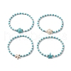 4Pcs 4 Style Dyed Synthetic Turquoise Starfish & Turtle Beaded Stretch Bracelets Set for Women BJEW-JB09337-1