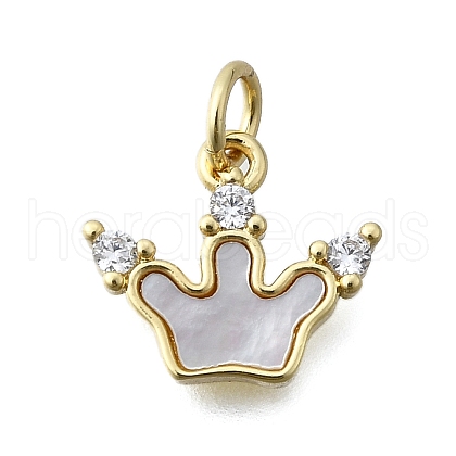 Brass Micro Pave Clear Cubic Zirconia Crown Charms KK-V010-27G-1