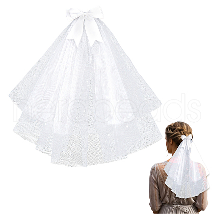 Bowknot Polyester Long Mesh Tulle Bridal Veils OHAR-WH20005-06-1