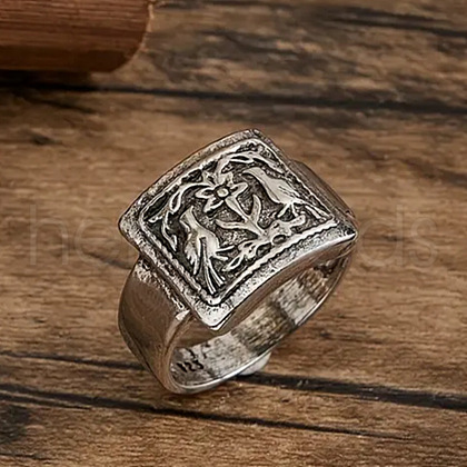 Rectangle with Bird & Flower Pattern Alloy Finger Rings FS-WGF2270-03-1