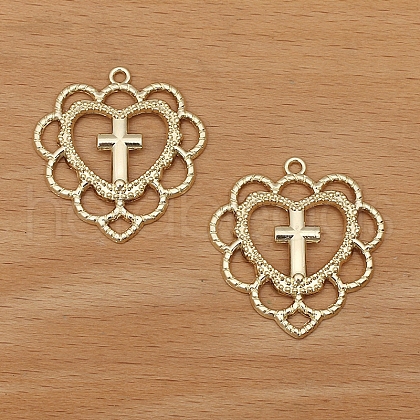 Hollow Heart Cross Alloy  Pendants PW-WGAFC42-04-1