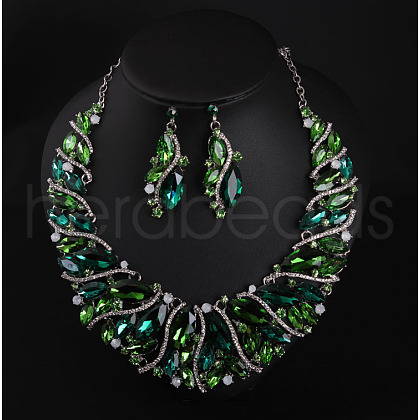 Alloy Rhinestone Pendant Necklaces & Teardrop Stud Dangle Earring Sets for Women WG99E9F-02-1