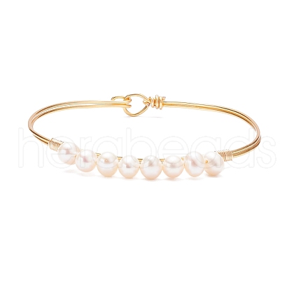 Mother's Day Jewellery Natural Pearl Beaded Bangle BJEW-JB08163-01-1