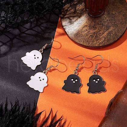 2 Pairs Ghost Alloy Enamel Dangle Earrings Set EJEW-JE06094-1