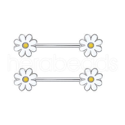 316L Surgical Stainless Steel Enamel Flower Nipple Rings WG12885-08-1