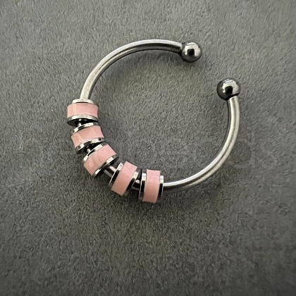 304 Stainless Steel Enamel Disc Beaded Adjustable Open Rings FS-WGAD8B0-10-1