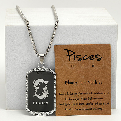 Rectangle with Twelve Constellations Pattern Alloy Pendant Necklaces WGEC014-12-1