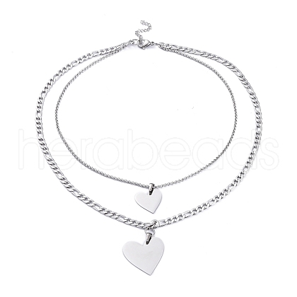Non-Tarnish 304 Stainless Steel Double Layer Necklaces NJEW-M181-15P-1