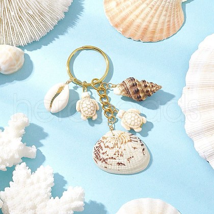 Ocean Style Natural Shell with Synthetic Turquoise Keychains KEYC-JKC01231-03-1