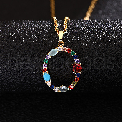 Brass Pave Colorful Cubic Zirconia Initial Pendant Necklaces for Women FS-WG659DF-15-1