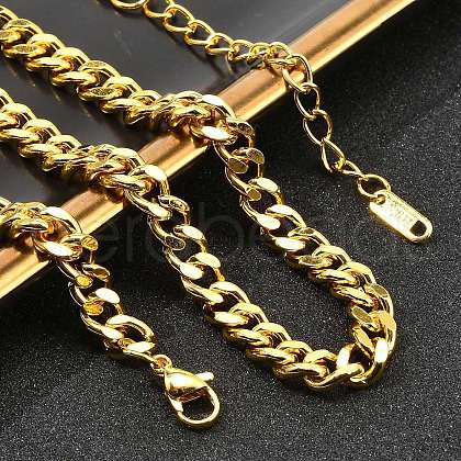 304 Stainless Steel Cuban Link Chain Necklaces for Women Men NJEW-G161-02G-1
