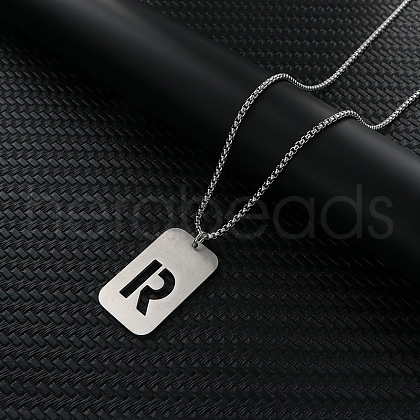 Rectangle with Letter Pattern Hollow Out 201 Stainless Steel Pendant Necklaces FS-WG34D20-09-1
