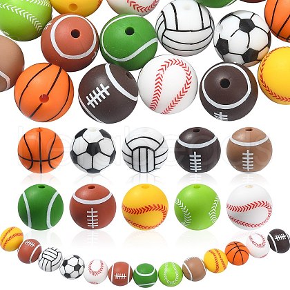 20Pcs 10 Style Sports Theme Food Grade Eco-Friendly Silicone Focal Beads SIL-CJ0001-13-1
