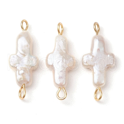 Natural Keshi Pearl Cross Links Connector Charms PALLOY-JF02822-1