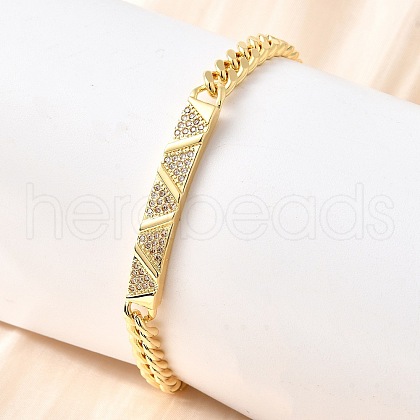 Brass Micro Pave Clear Cubic Zirconia Link Bracelets BJEW-F498-03B-G-1