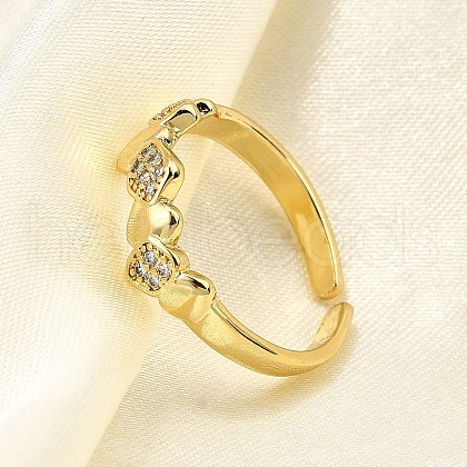 Brass Micro Pave Clear Cubic Zirconia Cuff Rings for Women RJEW-H247-28G-1