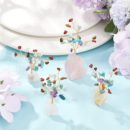 4Pcs Natural Mixed Gemstone Chips Tree of Life Display Decorations AJEW-JD00015-1