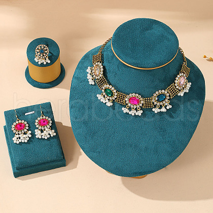 Oval Alloy & Plastic Pearl & Rhinestone Pendant Necklace & Earring & Ring FS-WGBAA8A-05-1