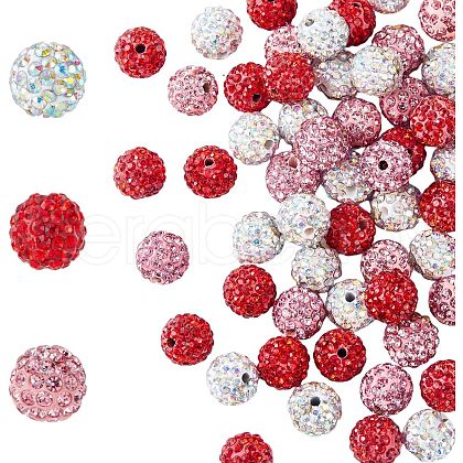 HOBBIESAY 90Pcs 3 Colors Valentine's Day Theme Polymer Clay Rhinestone Round Beads RB-HY0001-02-1