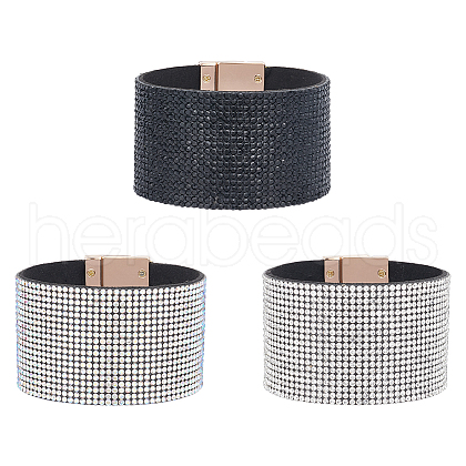 ANATTASOUL 3Pcs 3 Colors Rhinestone Wide Cord Bracelets Set with Velvet Inside BJEW-AN0001-73-1