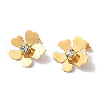 Flower Ion Plating(IP) 304 Stainless Steel Stud Earrings for Women EJEW-L287-004G-1