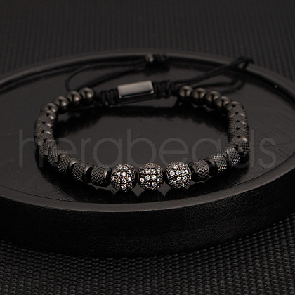 304 Stainless Steel Micro Pave Cubic Zirconia Braided Beads Bracelets WG0F93D-12-1