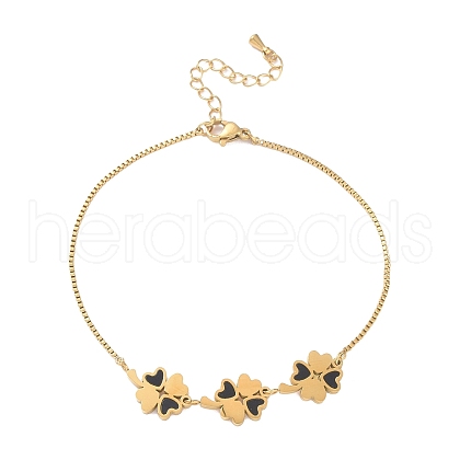 Resin Clover Link Anklet with Ion Plating(IP) 304 Stainless Steel Box Chains for Women AJEW-A046-05G-1