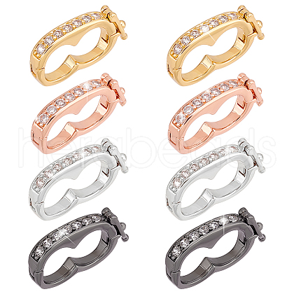   8Pcs 4 Colors Rack Plating Brass Micro Pave Cubic Zirconia Twister Clasps ZIRC-PH0001-45-1