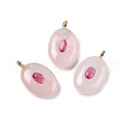 Natural Rose Quartz & Cubic Zirconia Pendants G-Z076-01G-02-1
