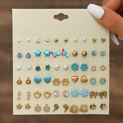 30Pairs Alloy & Plastic Imitation Pearl & Rhinestone Stud Earring Sets WGF62EF-03-1