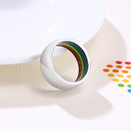 Rainbow Color Pride Flag Enamel Inner Grooved Finger Ring RABO-PW0001-033B-P-1