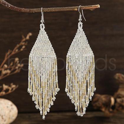 Bohemian Style Handmade Glass Seed Beads Hexagon Dangle Earrings KC8574-2-1