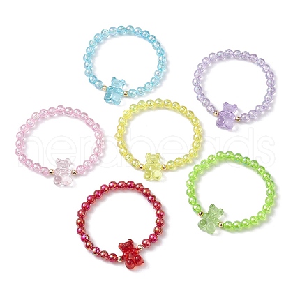 6Pcs 6 Color Acrylic Bear Beaded Stretch Bracelets Set for Children BJEW-JB10048-1