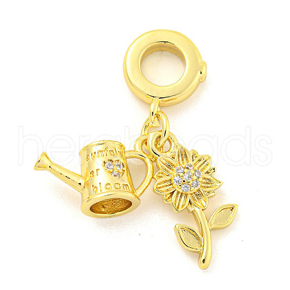 Rack Plating Brass Micro Pave Cubic Zirconia European Dangle Charms KK-P270-02G-G-1