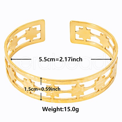 Stylish European and American Hollow Star 304 Stainless Steel Cuff Bangles for Women XB2693-2-1
