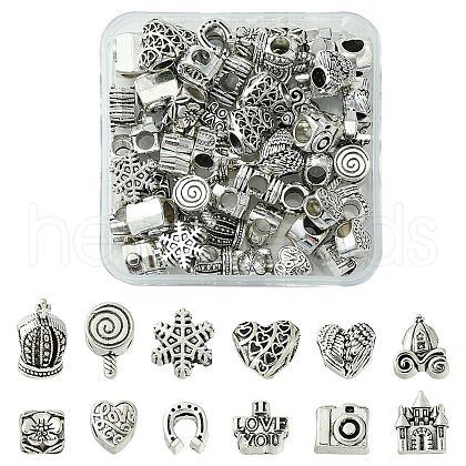 60Pcs 12 Style Tibetan Style Alloy European Beads TIBEB-FS0001-04-1