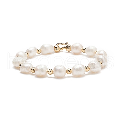 Mother's Day Jewellery Natural Keshi Pearl Beaded Bracelet with Brass Clasp for Women BJEW-JB08867-01-1