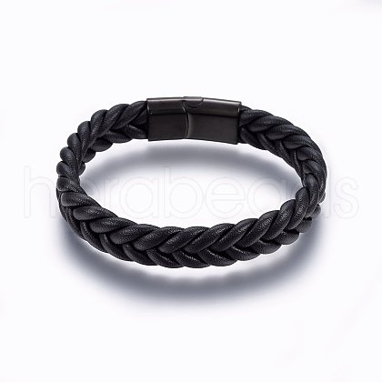 Leather Braided Cord Bracelets BJEW-E345-14A-B-1