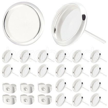 Beebeecraft 50Pcs Flat Round 304 Stainless Steel Stud Earring Settings STAS-BBC0005-84B-1