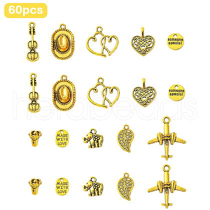 60Pcs 10 Styles Tibetan Style Alloy Pendants FIND-YW0006-29-1