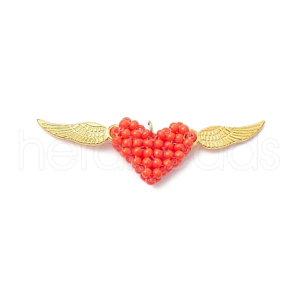 Handmade Glass Seed Beaded Heart Pendants PALLOY-MZ00767-1