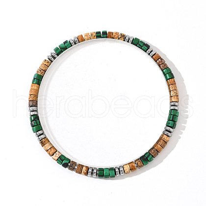 Column Natural Picasso Jasper & Malachite Beaded Stretch Bracelets For Men Women FV0822-1-1