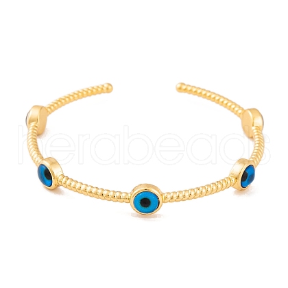 Evil Eye Brass Enamel Open Cuff Bangles for Women BJEW-S147-08G-02-1