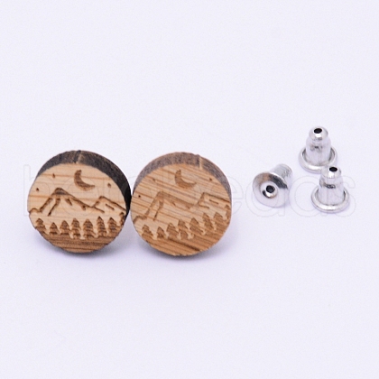 Natural Wood Stud Earrings EJEW-WH0005-03J-1