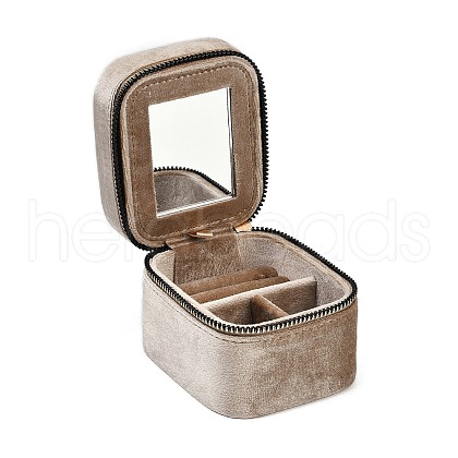 Mini Rectangle Velvet Jewelry Storage Zipper Boxes with Mirror Inside CON-Z009-04B-1