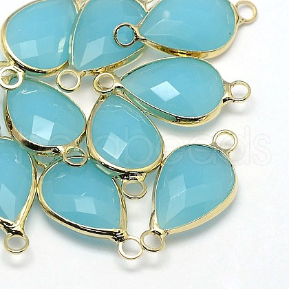 Golden Tone Brass Glass Teardrop Links connectors GLAA-J010A-HF24-G-1